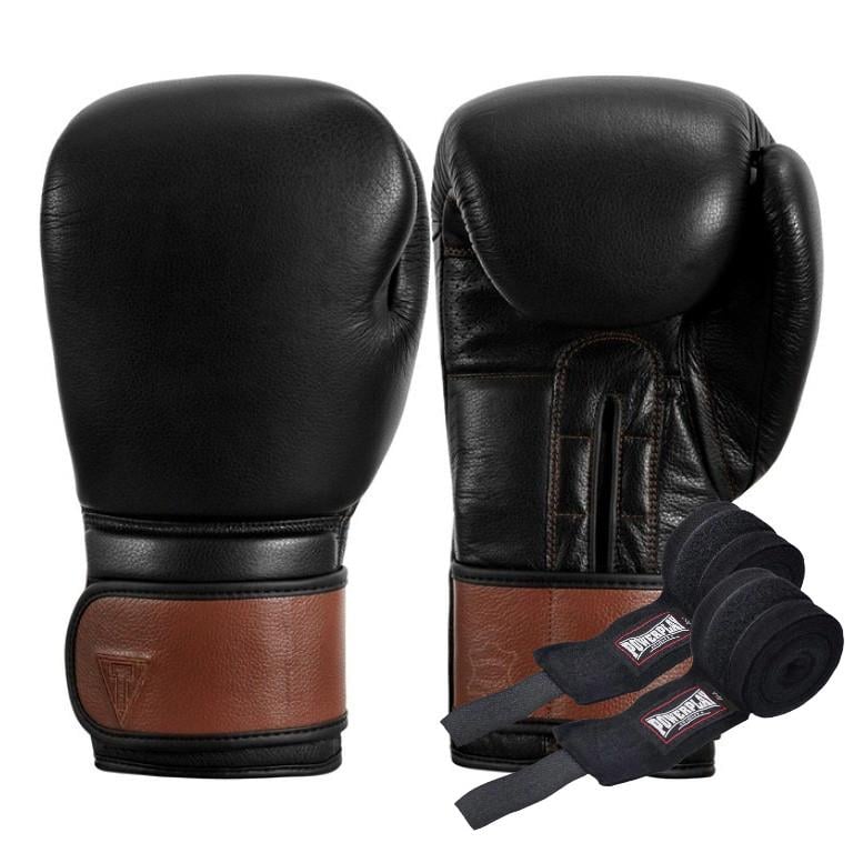 Боксерські рукавиці TITLE Boxing Honorary M 12 oz з бинтами 4 м Black