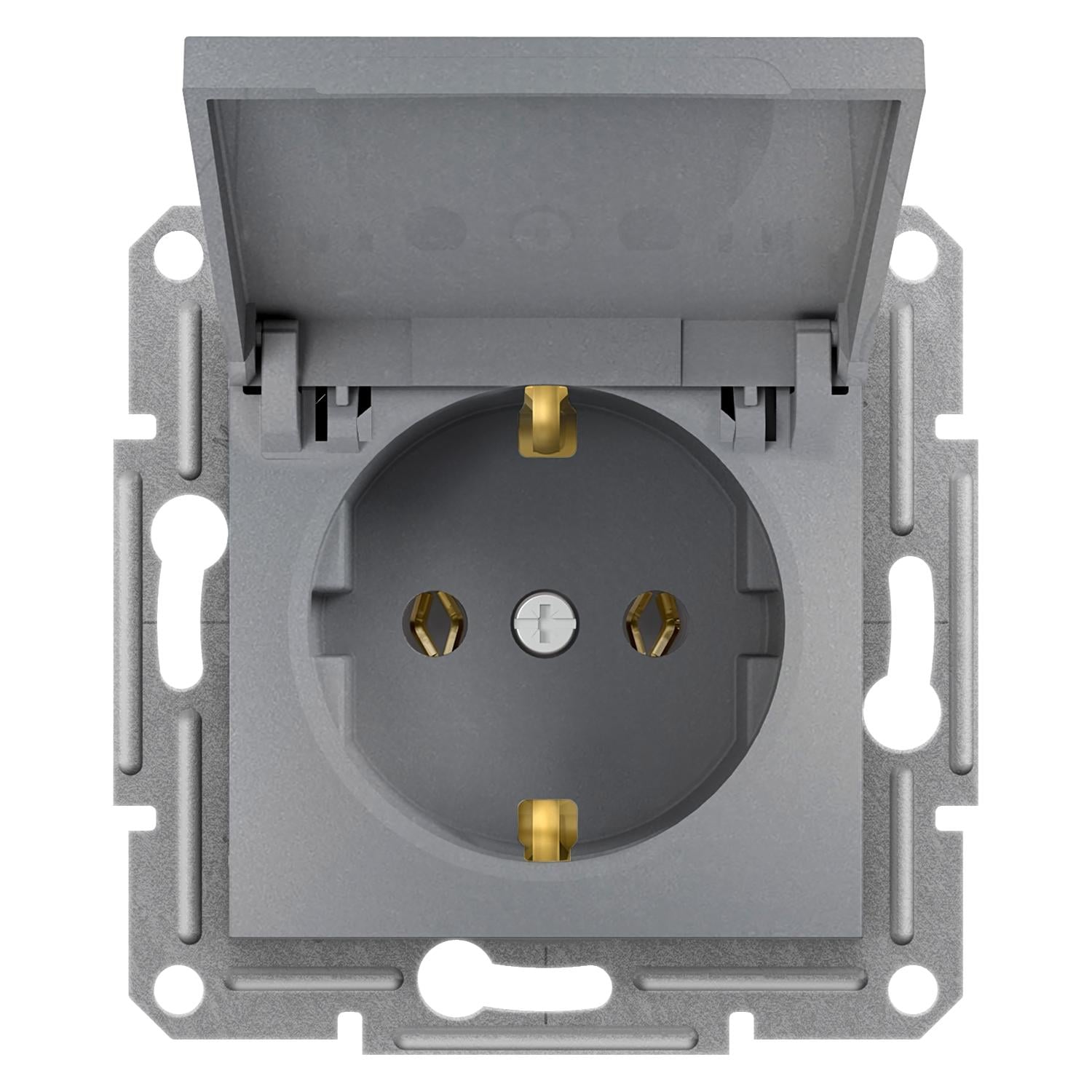 Розетка Schneider Electric Asfora с крышкой с заземлением Стальной (EPH3100162)