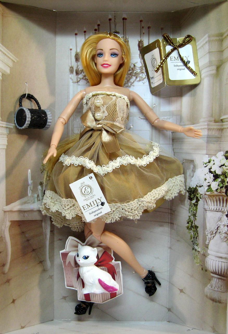 Кукла шарнирная Emily QJ067С с кошечкой и сумочкой