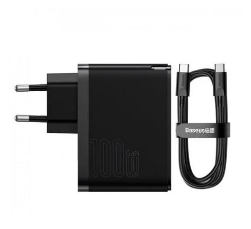 Зарядний пристрій мережевий BASEUS GaN5 Pro C/U Type-C Cable 100W Black (CCGP090201) - фото 2