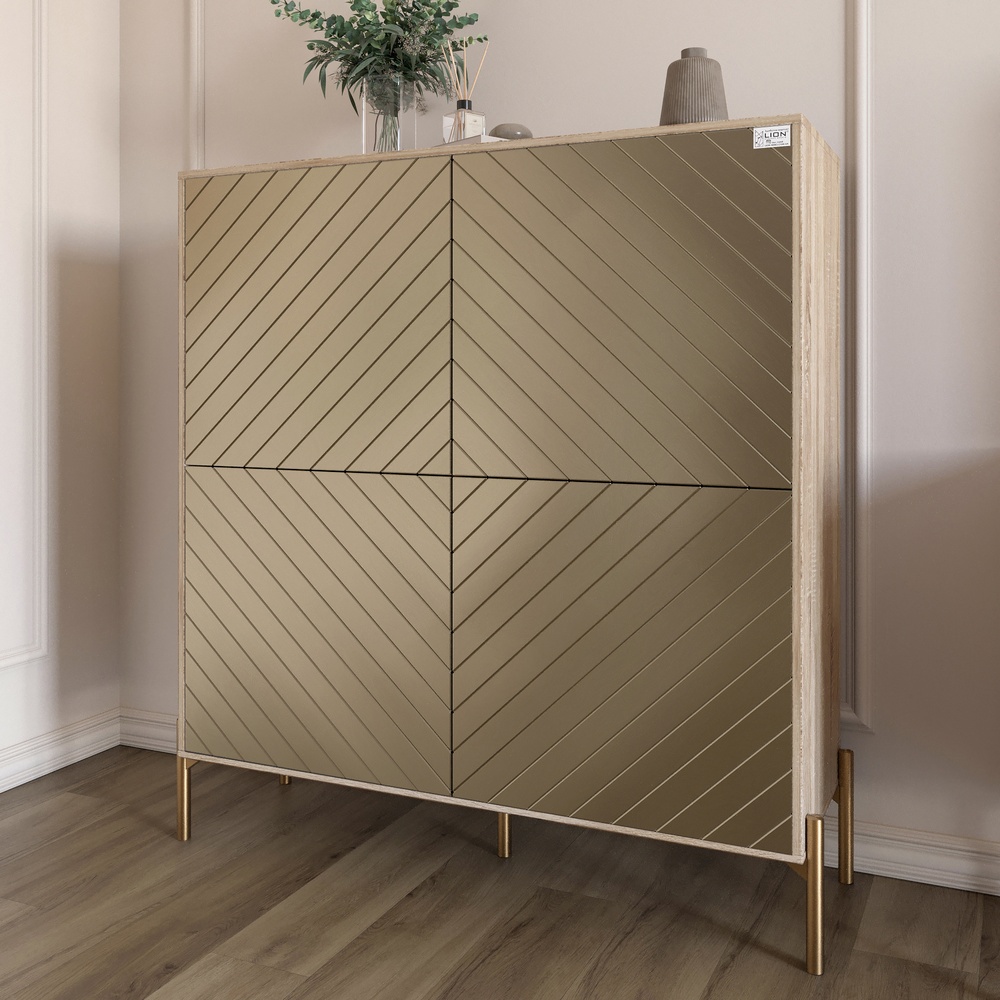Комод-пенал Lion Амарант 114x40x126,5 см Дуб Сонома/Перламутровый металлик (LION-042068)