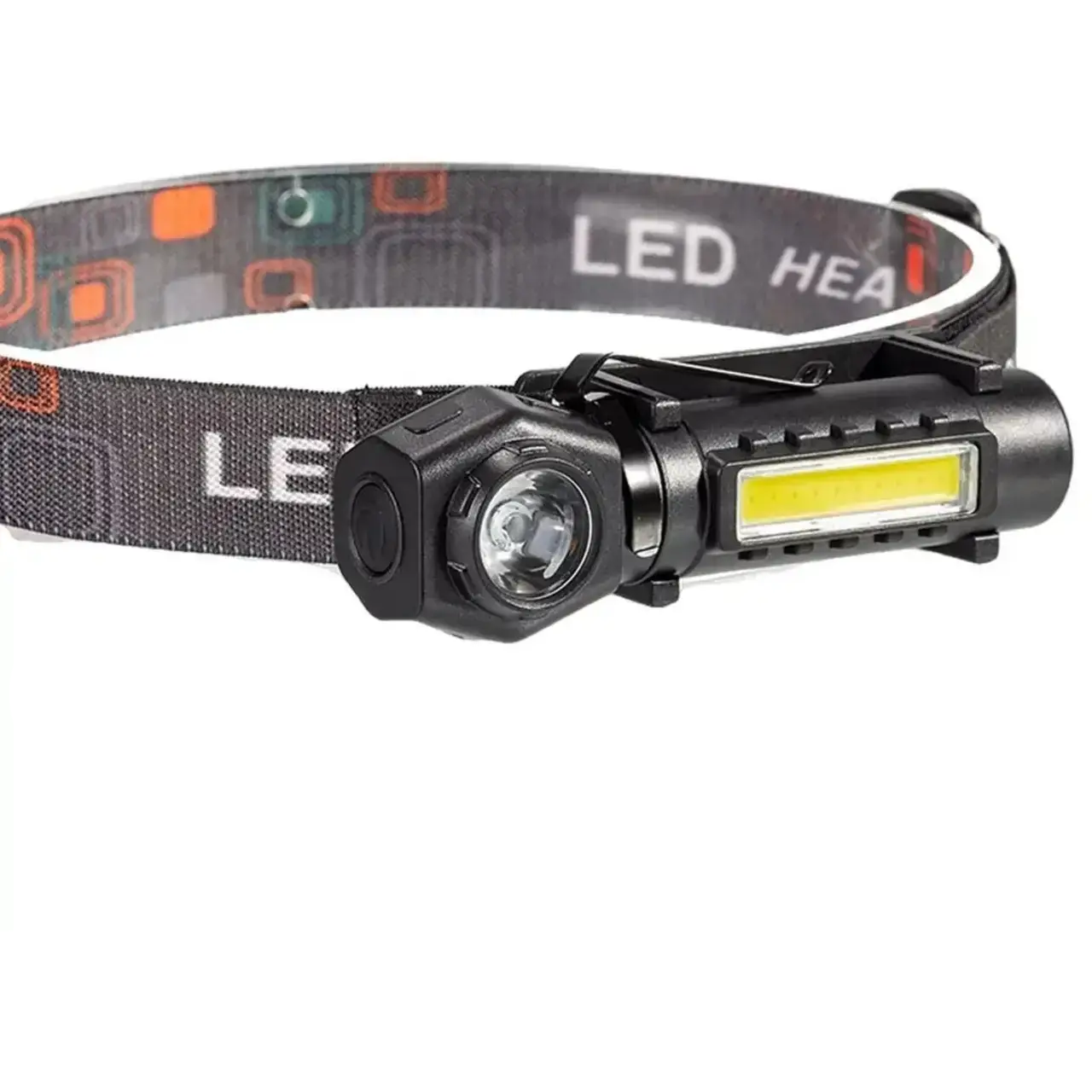 Фонарь налобный аккумуляторный со светодиодами XHE/COB магнитом и клипсой KX-212