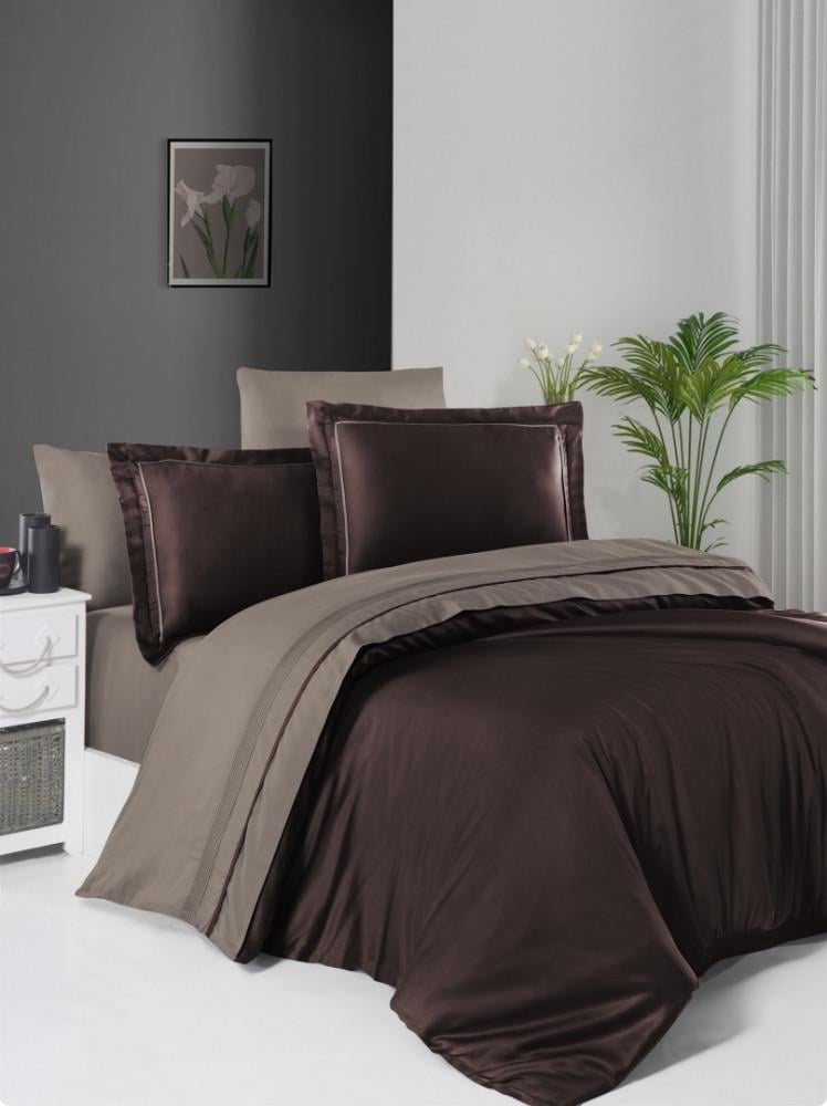 Постельное белье First Choice Сатин Dark Deluxe Serenity евро Brown-mink (35832771)