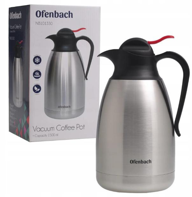 Термос конференционный с пластиковой крышкой и ручкой Ofenbach КМ-101330 из нержавеющей стали 1500 мл Стальной (150-84-101330) - фото 2 Термос конференционный с пластиковой крышкой и ручкой Ofenbach КМ-101330 из нержавеющей стали 1500 мл Стальной (150-84-101330) - фото 2
