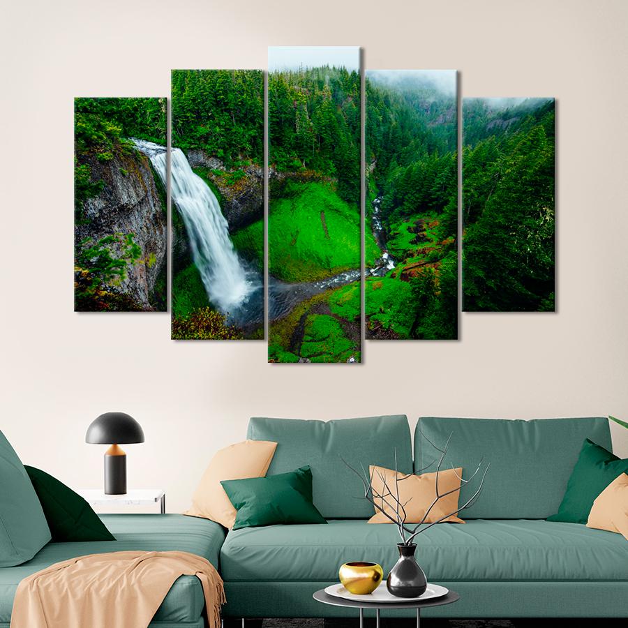 Картина природа Водопад среди зелени леса 112x68 см (A1073-5)