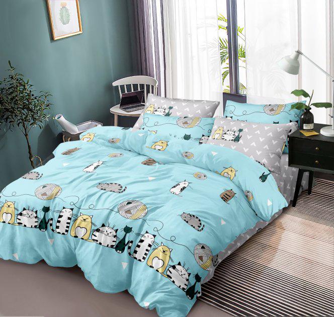 Комплект постельного белья Love You Котики поплин евро 203009 Голубой (DR012783)