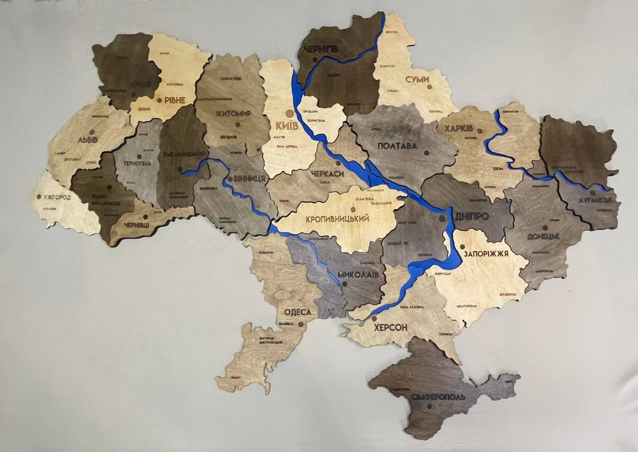 Карта України багатошарова 3D з річками Elis 120х80 см