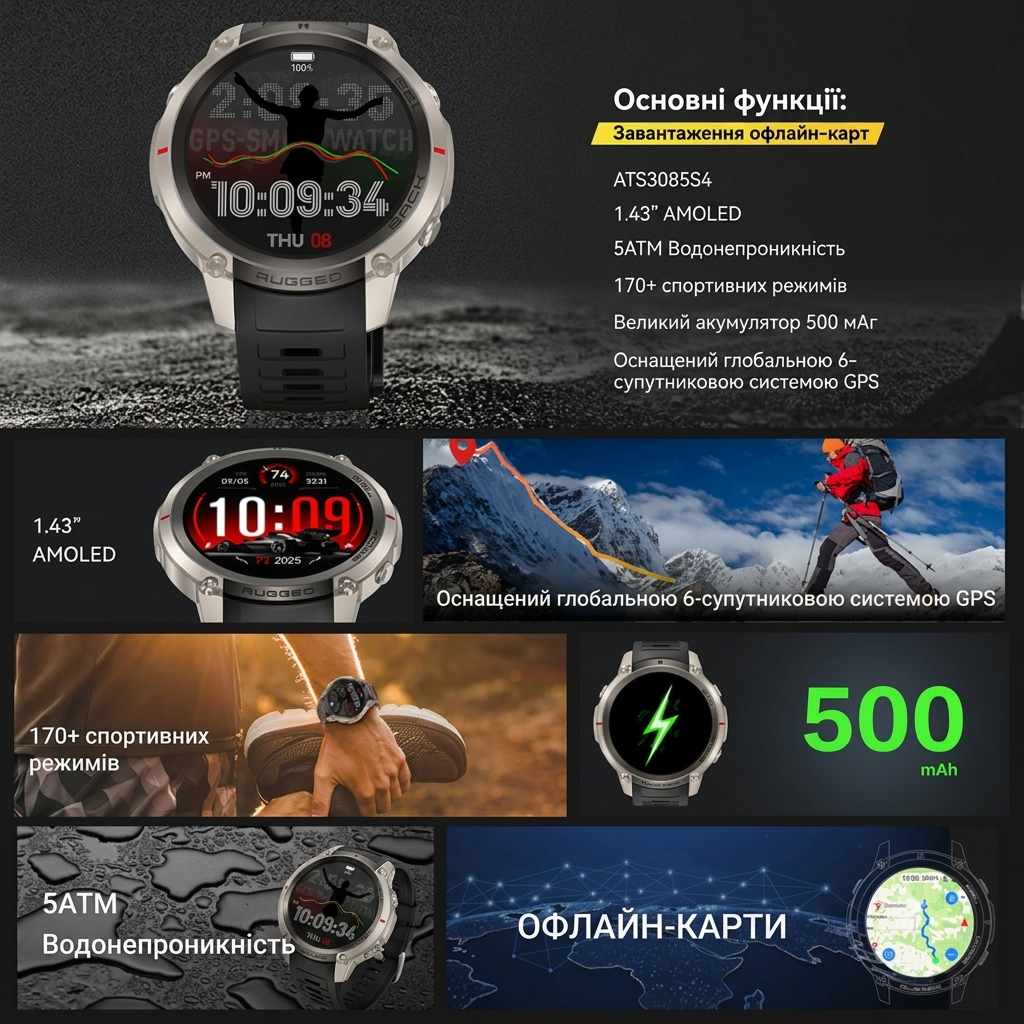 Смарт-часы тактические Glory Tank X59 ULTRA Black — фото 12