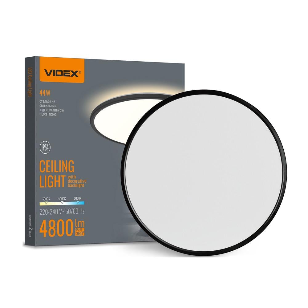 Светильник с декоративной подсветкой Videx DL5R 44W 3000K/4000K/5000K Черный (11427)