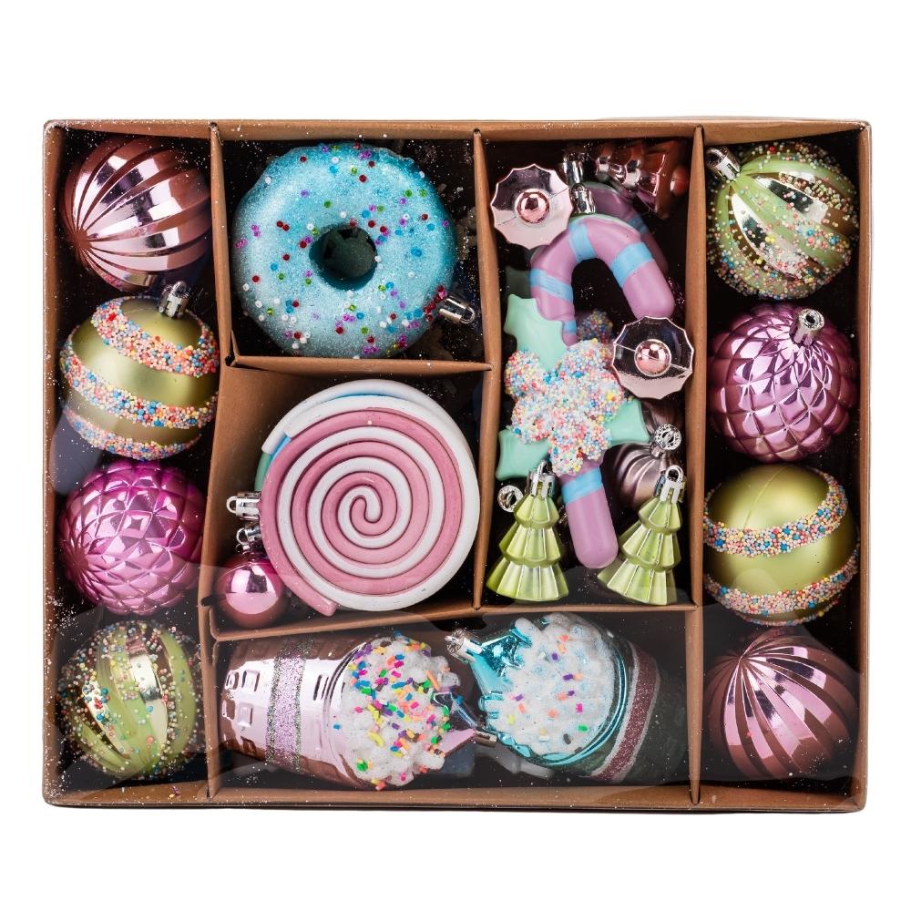 Набір ялинкових іграшок для декору Солодке свято 48 шт. з пластику в коробці Різнокольоровий (147-81-9125-033)