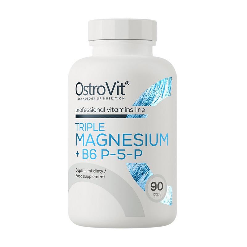 Комплекс магнію карбонат цитрат лактат з вітаміном B6 OstroVit Triple Magnesium + B6 P-5-P 90 капс.