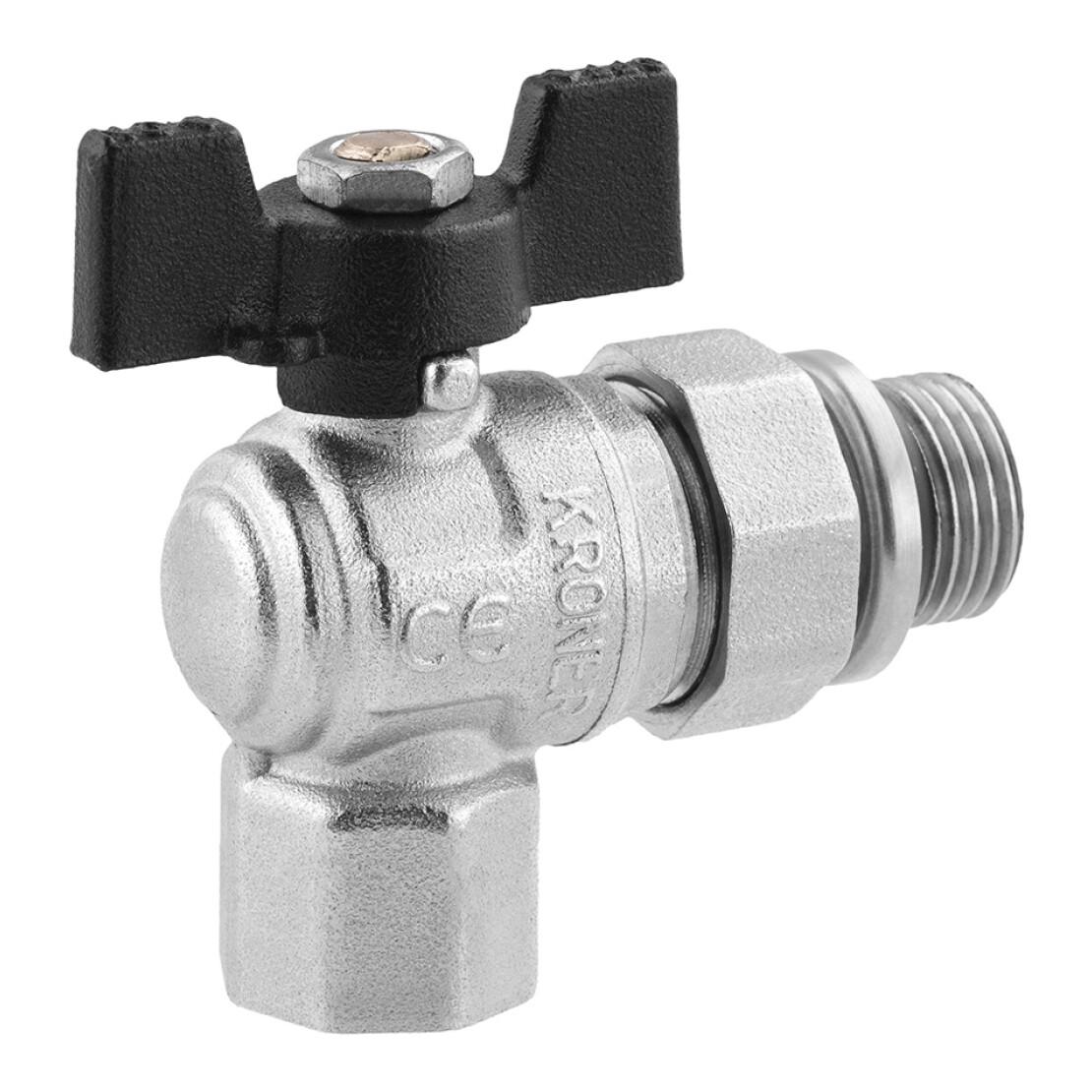 Кран-американка кульовий кутовий Kroner ВЗ PN40 1/2" метелик/нікельований (CV033223) - фото 3 Кран-американка кульовий кутовий Kroner ВЗ PN40 1/2" метелик/нікельований (CV033223) - фото 3