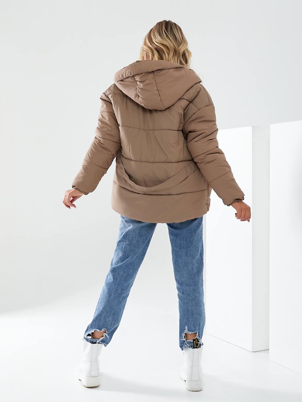 Куртка утеплена Khan коротка з поясом р. 42 Каваовий з молоком (Kh332) - фото 4