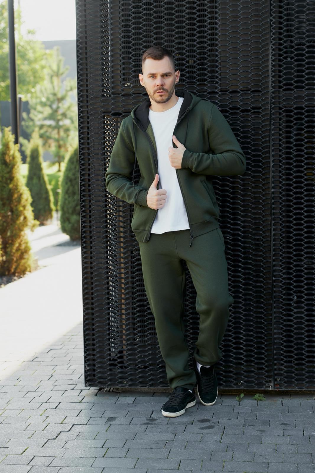 Костюм мужской спортивный М79.4 на замке с начесом XXL Хаки (679-1-64)