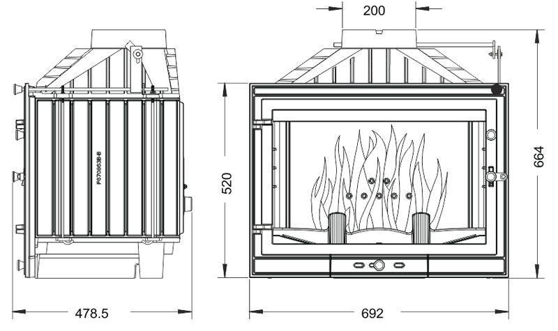 Піч-камін топка чавунна UNIFLAM 700 STANDART ECO з шибером 14 кВт - фото 2