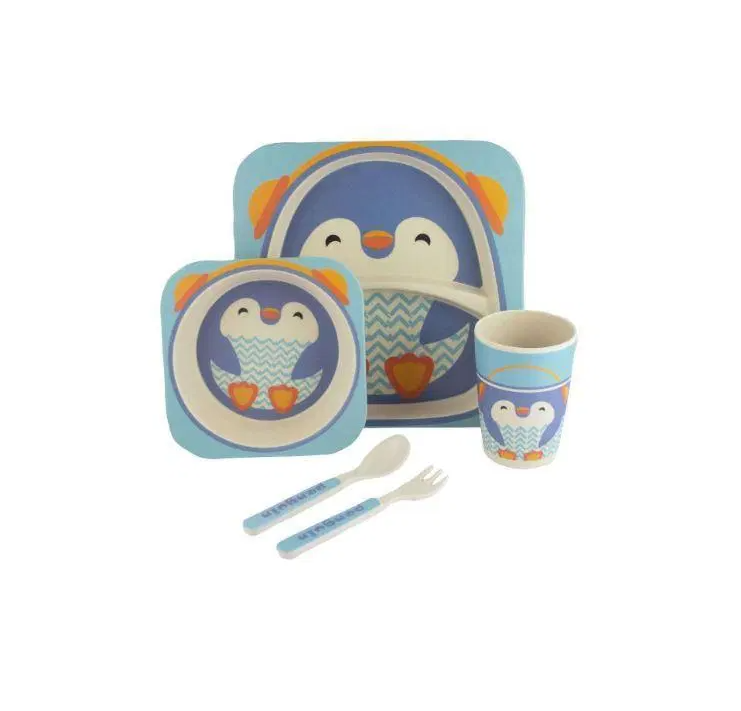 Набір дитячого бамбукового посуду Stenson Пінгвін 5 пр. (MMS-MH-2770-11)