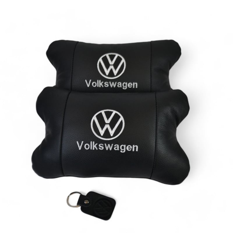 Подушка автомобильная Volkswagen 7483 на подголовник кожа 2 шт. Black (36226872)