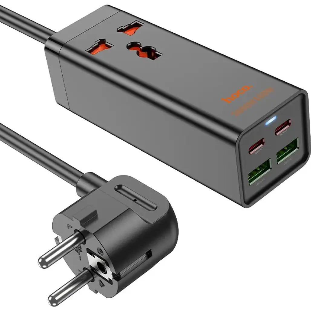 Удлинитель сетевой Hoco AC10A Barry PD65W GaN 2C2A 1 socket Desktop Charger Black
