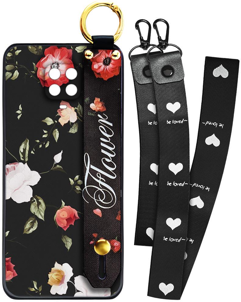 Чехол SHLab для Xiaomi Redmi Note 9 Pro Flower Black + два ремешка с карабином (25888)