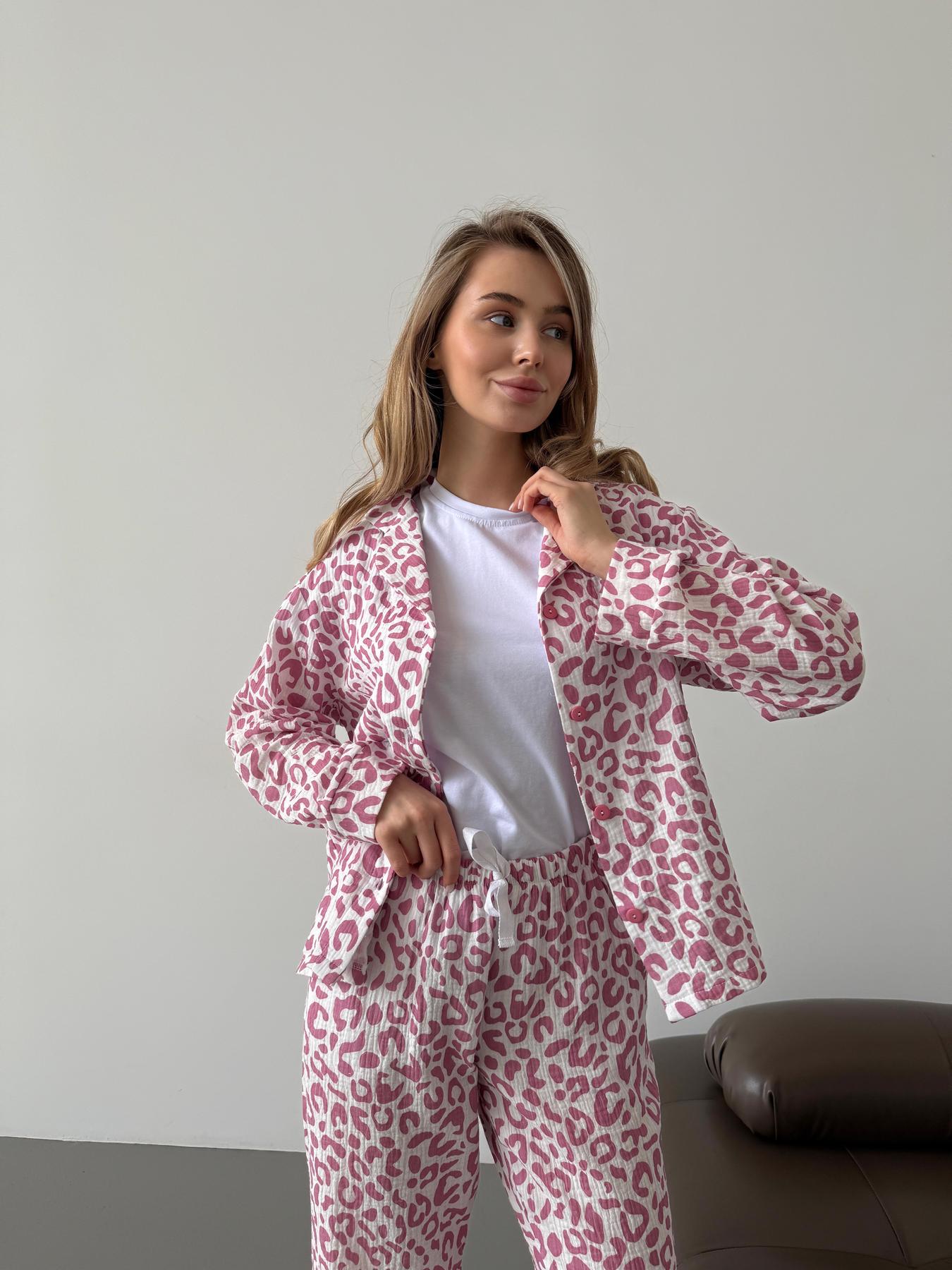 Пижама женская из муслина Crocus 3ка брюки/рубашка/футболка с леопардовым принтом L (M251Pf01) - фото 5