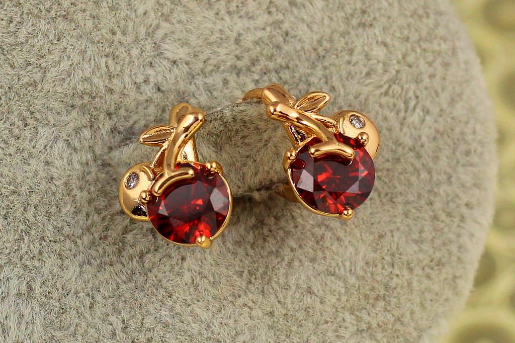 Серьги Xuping Jewelry Вишенки с красным камнем 1,2 см Золотистый (2570371912)
