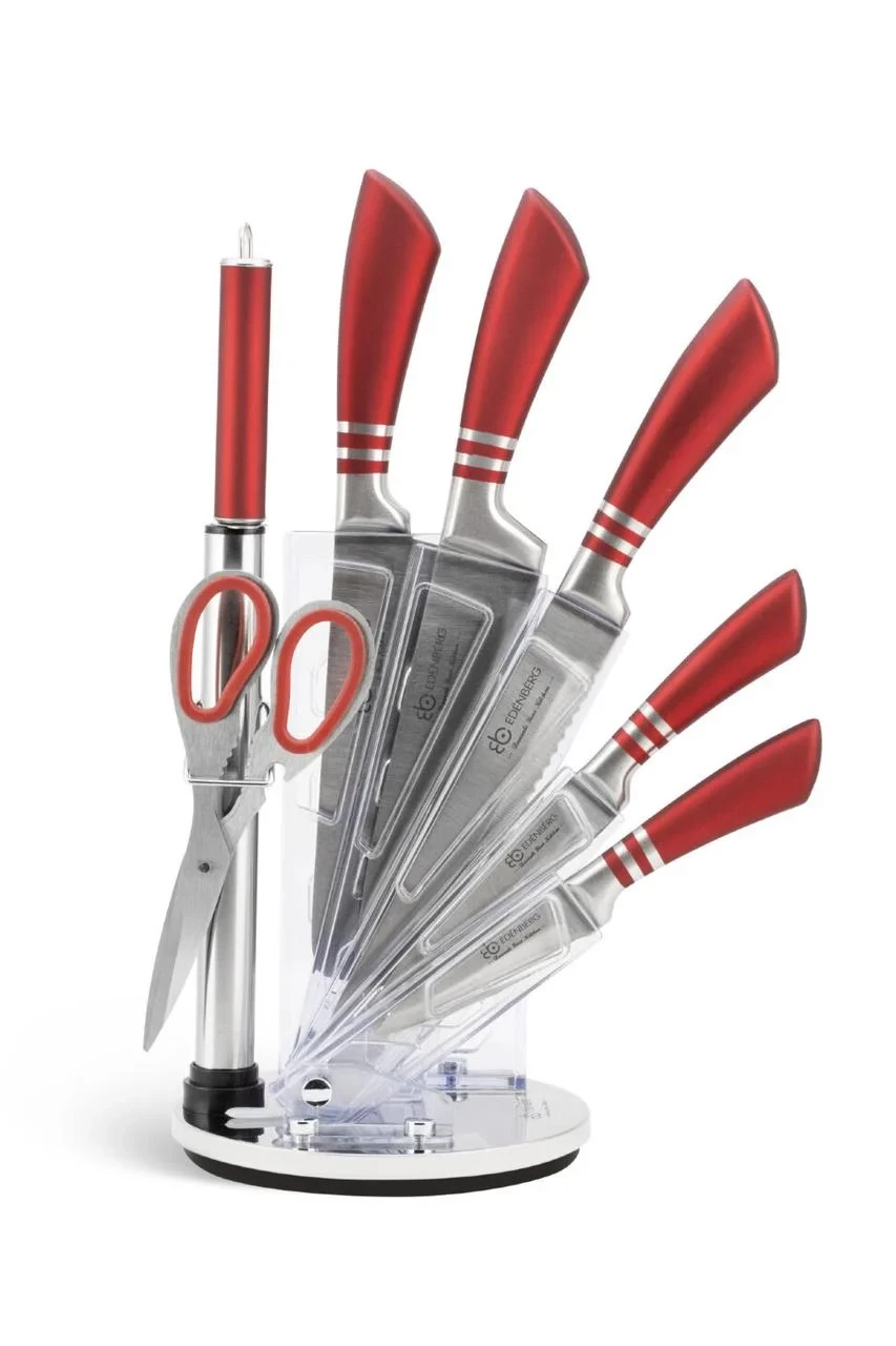 Набор кухонных ножей с подставкой Edenberg EB-913 9 предметов Красный (2530555666) - фото 1 Набор кухонных ножей с подставкой Edenberg EB-913 9 предметов Красный (2530555666) - фото 1
