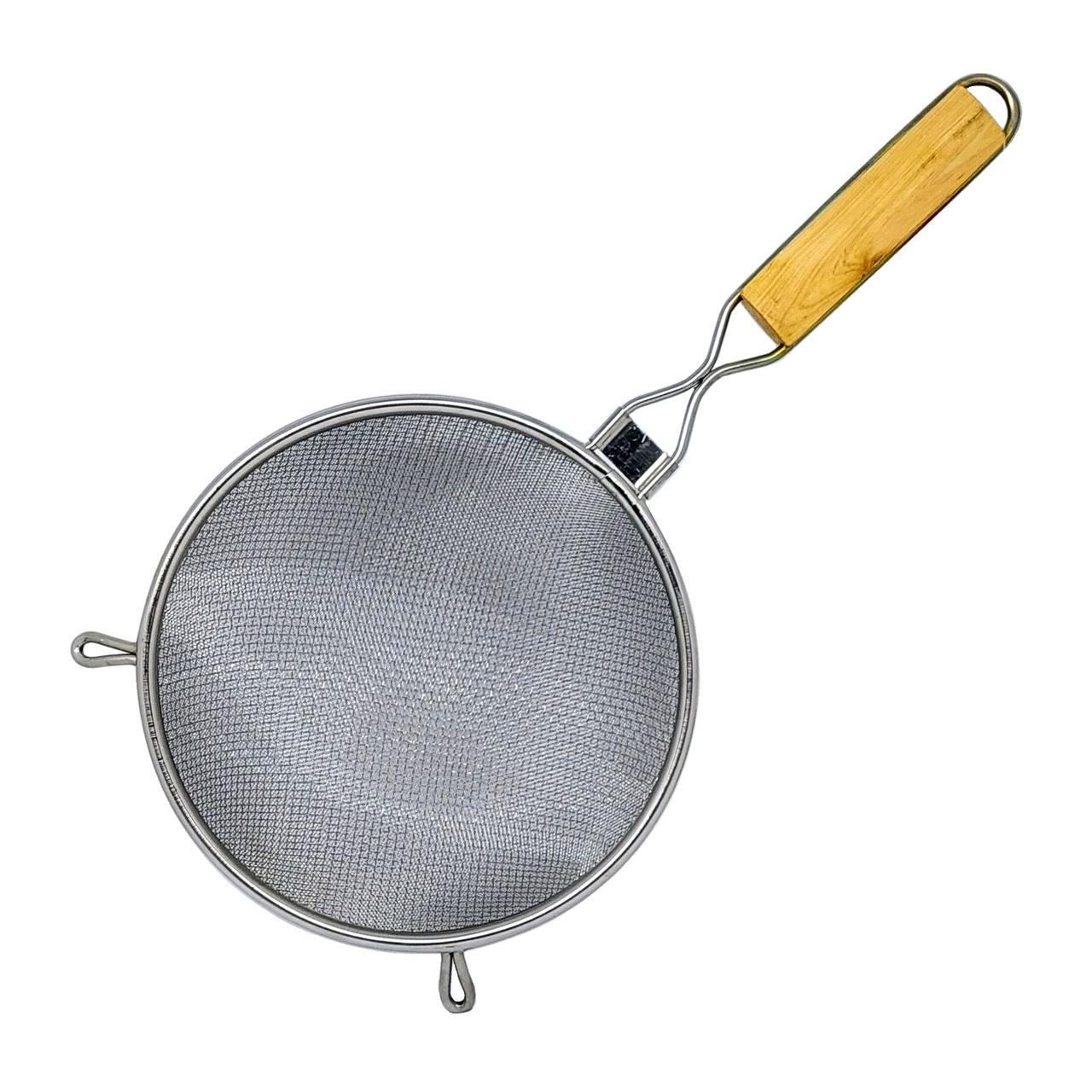 Друшляк-сито A-Plus 1256 з нержавіючої сталі з подвійною сіткою та дерев'яною ручкою d 18,5 см (204908-18.5)
