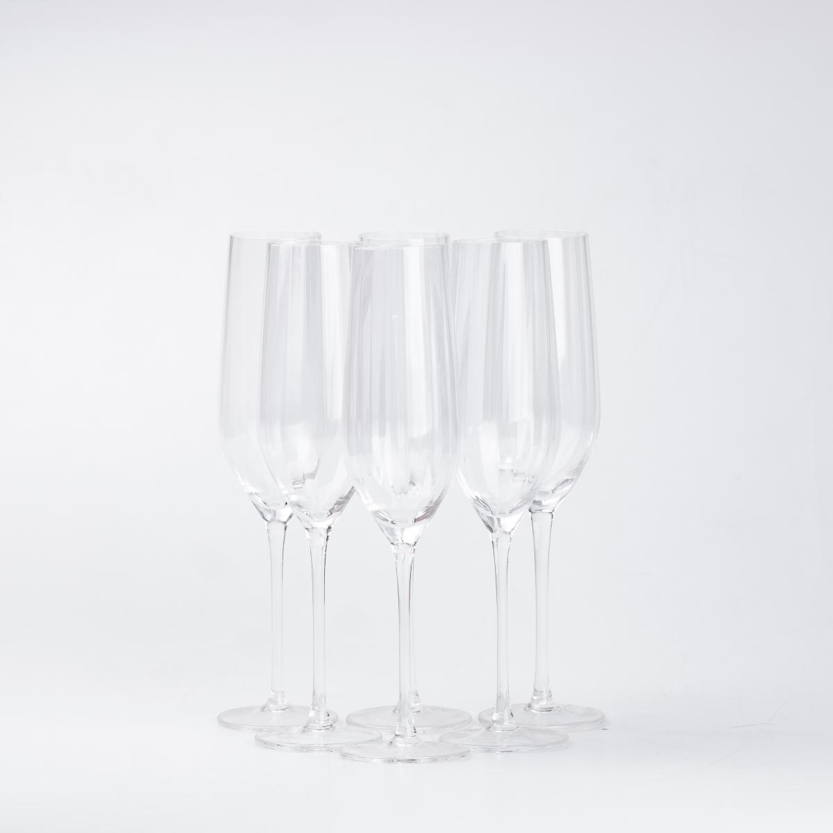 Набор бокалов для шампанского ребристого на тонкой ножке 350 мл 6 шт. (HP95)