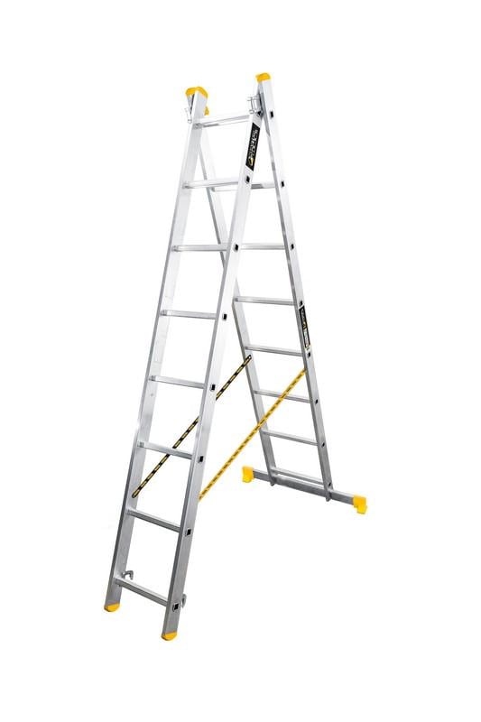 Драбина алюмінієва MasterTool двосекційна комбінована 2х8 ступенів h=3980 мм max 150 кг 79-1408