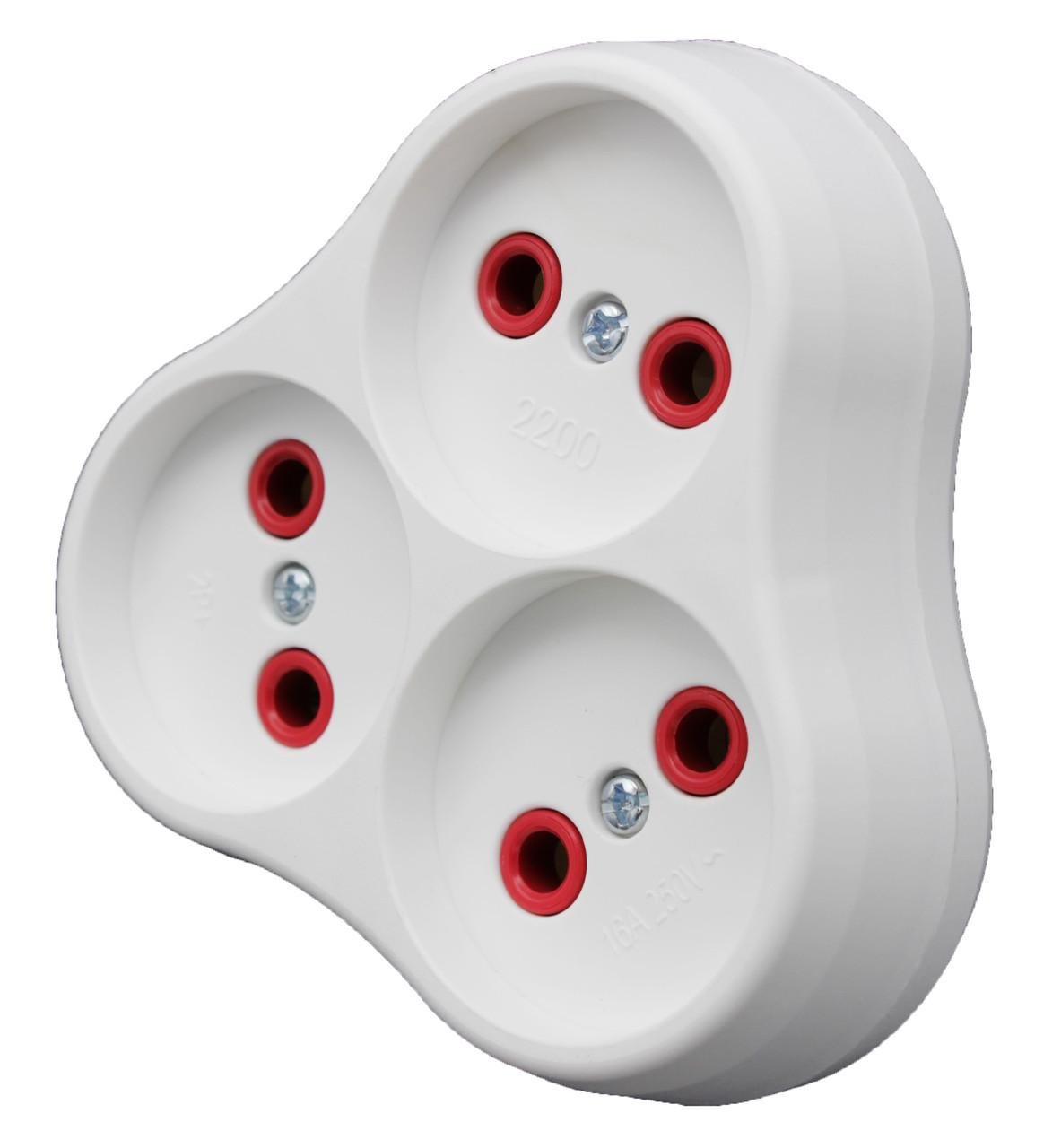 Розгалужувач-трійник електричний Neomax 3 розетки 10A 220V Білий (t6756)