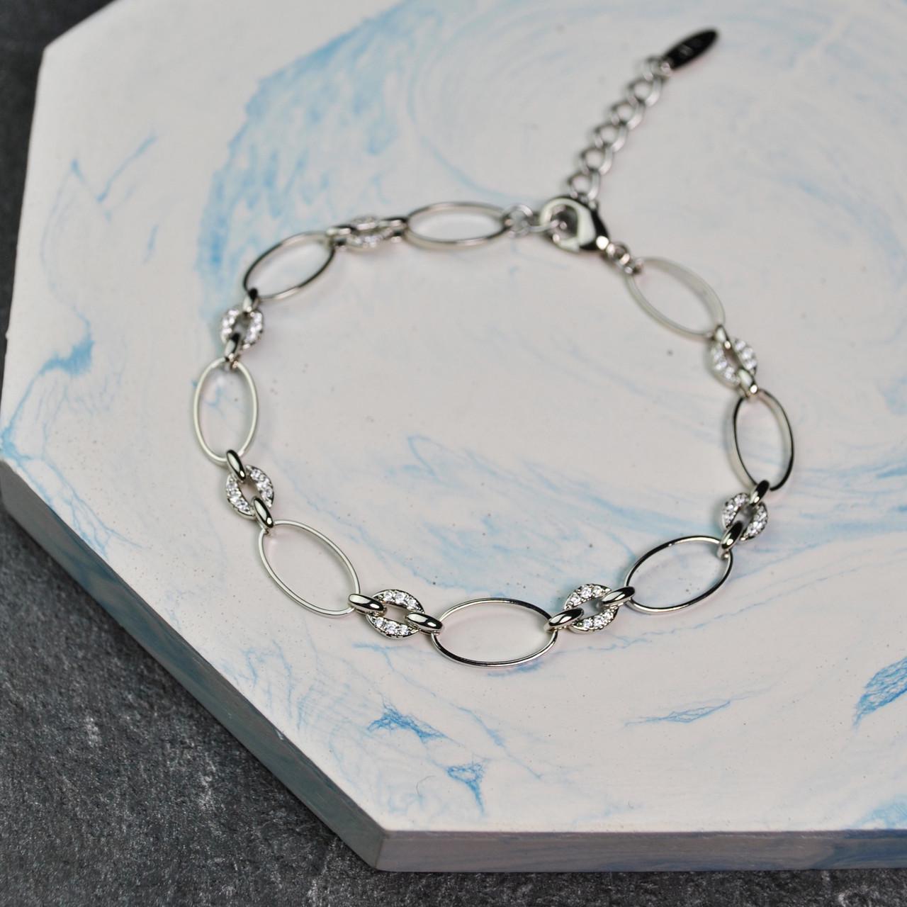 Браслет овали з фіанітами медична сталь родій (x153-1) Браслет овали з фіанітами медична сталь родій (x153-1)