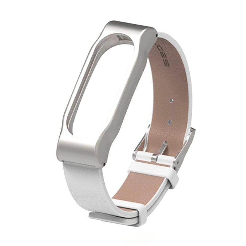 Кожаный ремешок Primo для фитнес-браслета Xiaomi Mi Band 2 Silver/White (673277568)