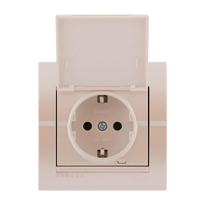 Розетка одинарная с заземлением и крышкой Lezard Deriy Жемчужно-белый (00000012313)