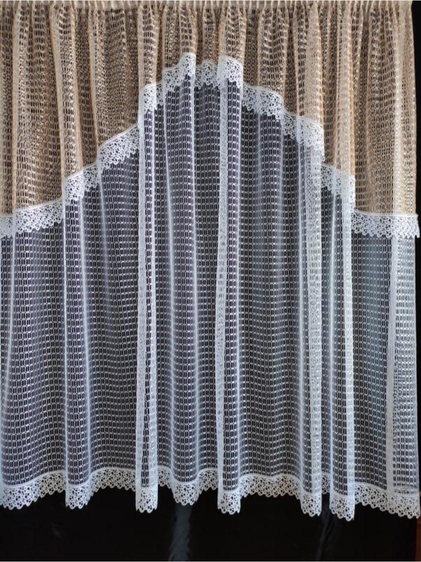 Тюль сетка на окно с ламбрекеном и кружевом 290х165 см Белый с бежевым (кк-03б)