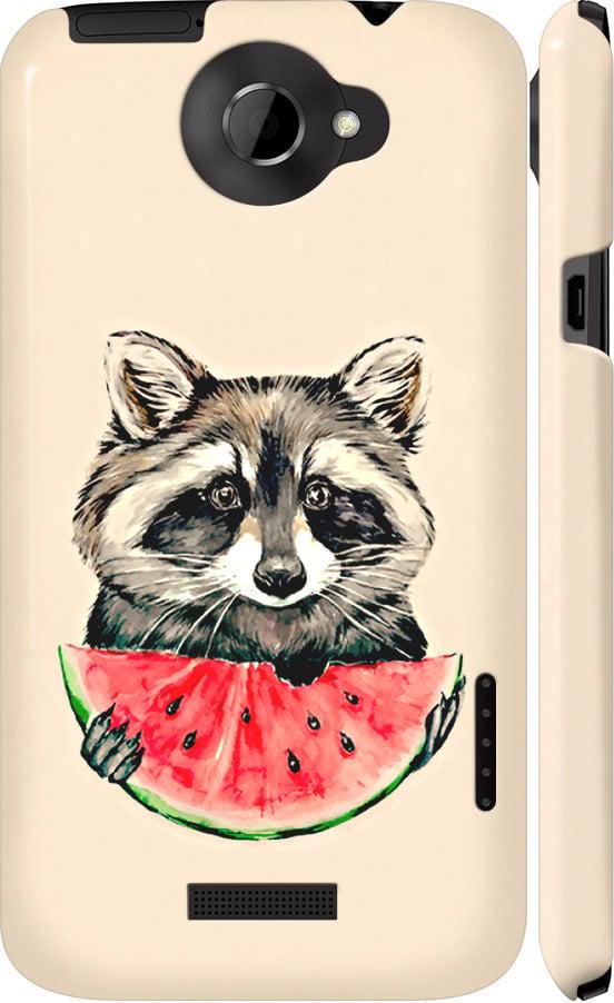 Чехол на HTC One X Енотик с арбузом (4605c-42-42517)