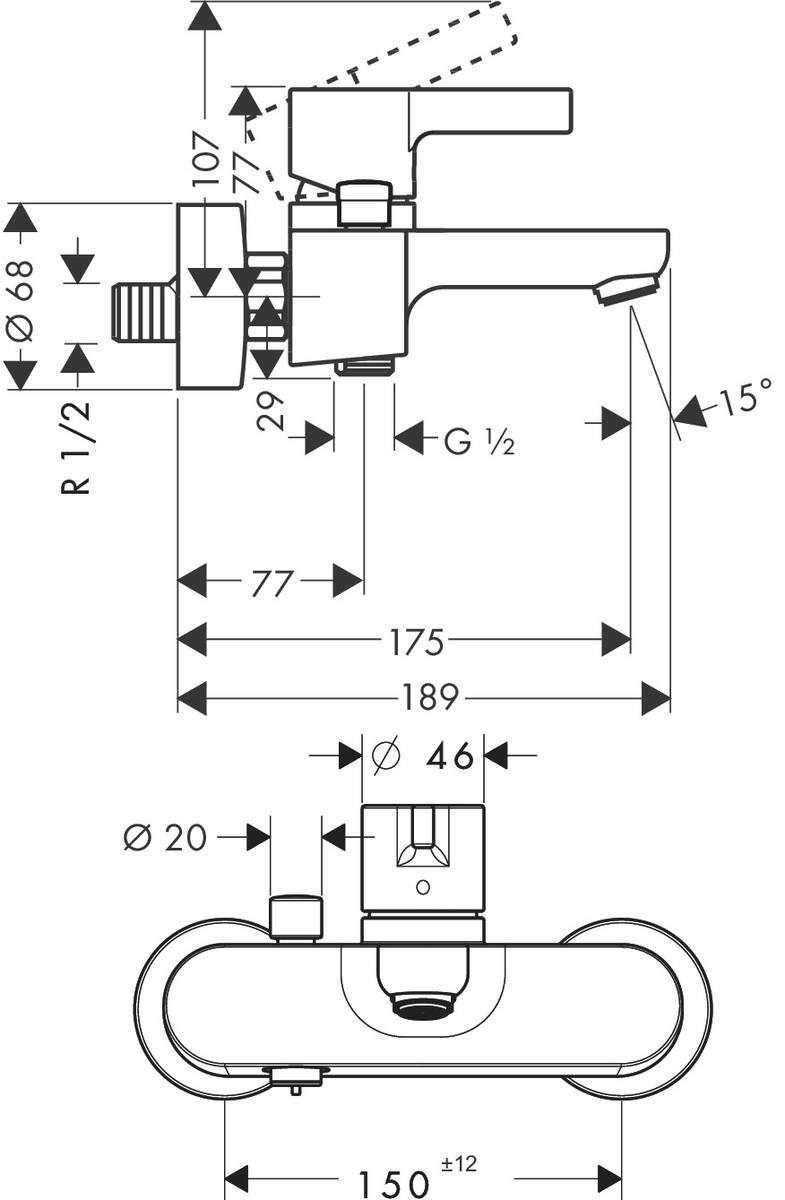 Cмеситель для ванны Hansgrohe Metris S 31460000 однорычажный Хром (113485) - фото 2