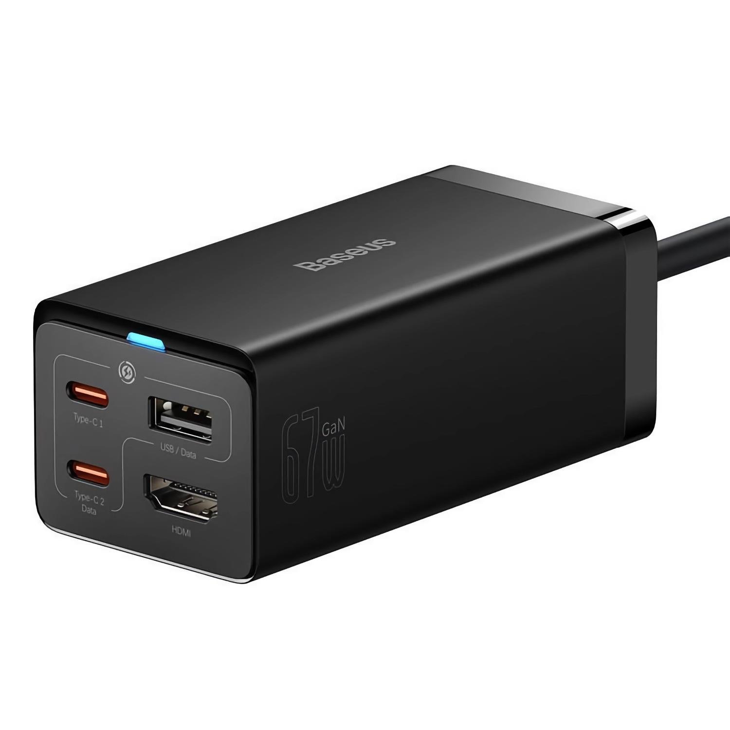 Зарядний пристрій BASEUS GaN5 Pro Desktop Fast Charger USB + 2USB-C + HDMI 67W з Type-C to Type-C 1,5 м Black (CCGP110201)
