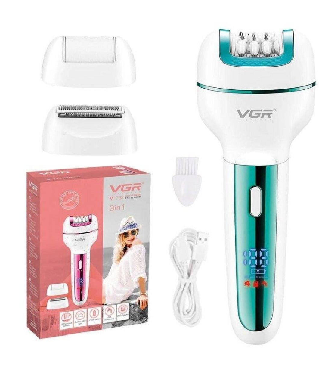 Епілятор жіночий VGR V-732-G 3в1 підсвітка та дисплей Зелений (V-732-G)