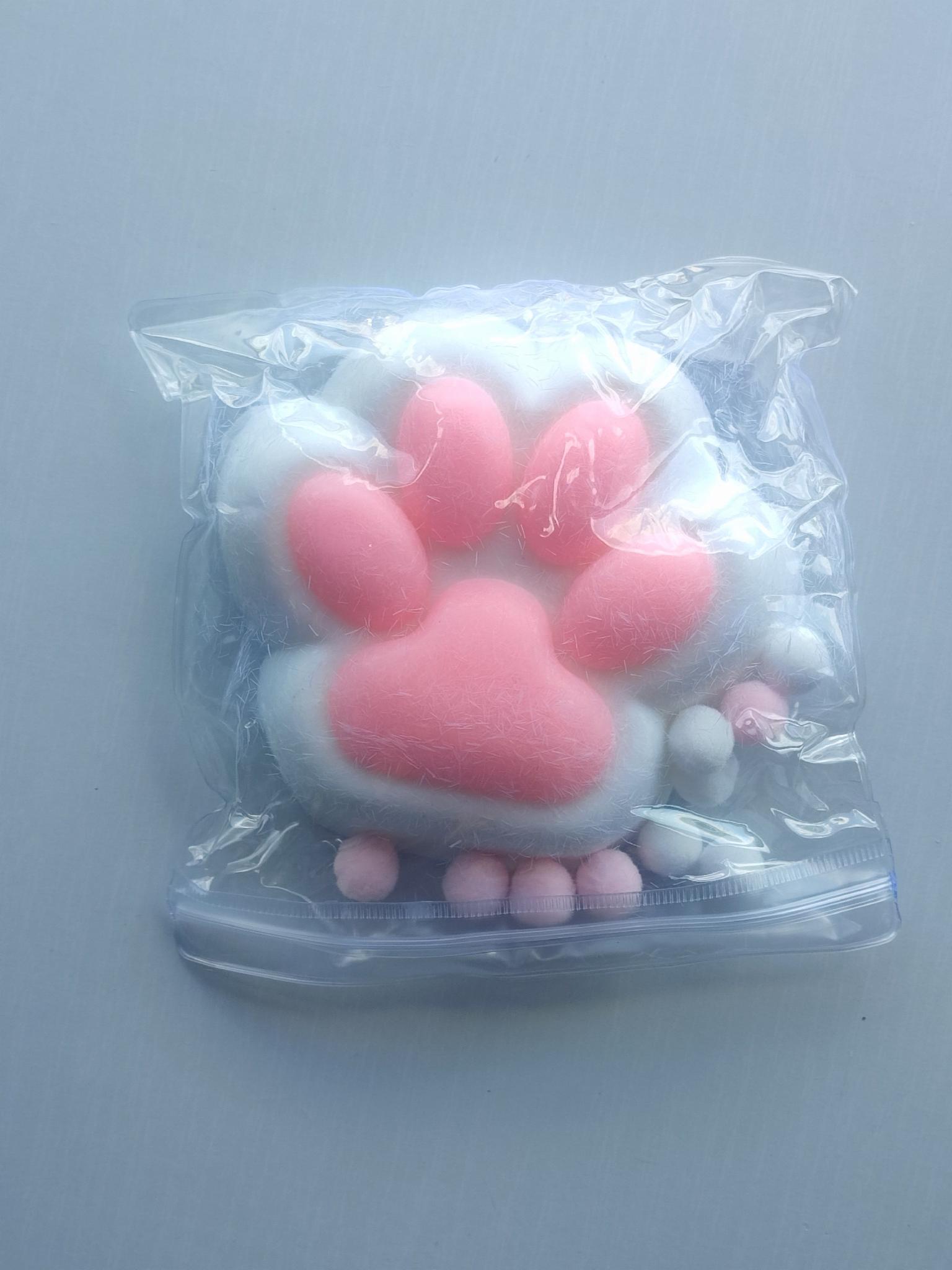 Іграшка антистрес сквіш котяча лапка велика пухнаста XXL 12х12 см Рожевий/Білий (2800P)