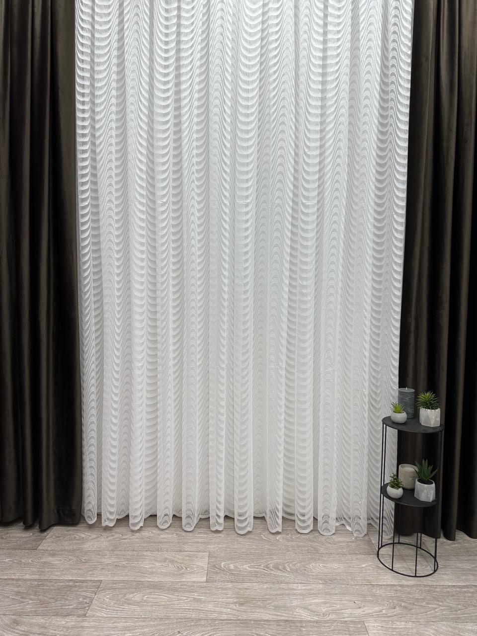Тюль готовий однотонний Хвиля на жакардовій основі 300х250 см на тасьмі 6 см Молочний