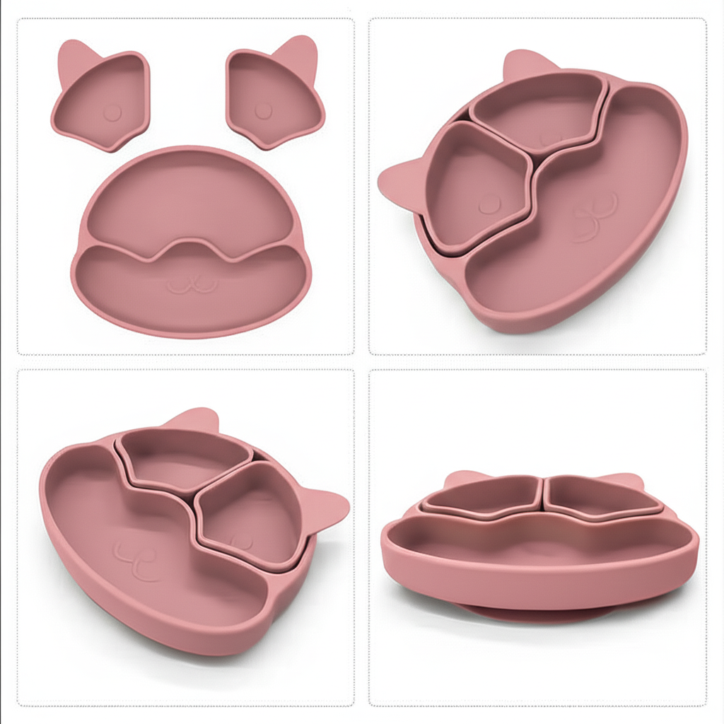 Набір дитячого посуду на присосках силіконовий Темно-рожевий (22392166) - фото 2