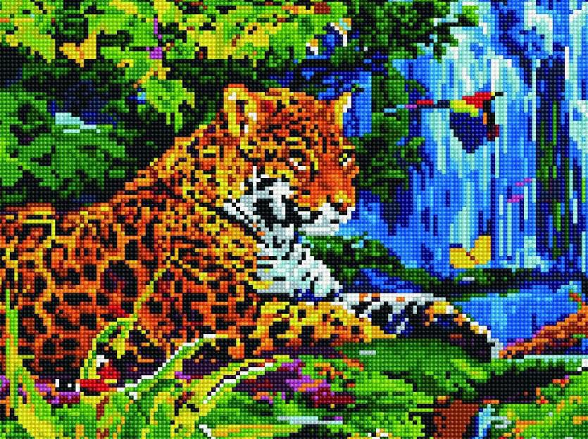 Алмазная мозаика Rainbow Art Леопард у водопада 30x40 см EJ307