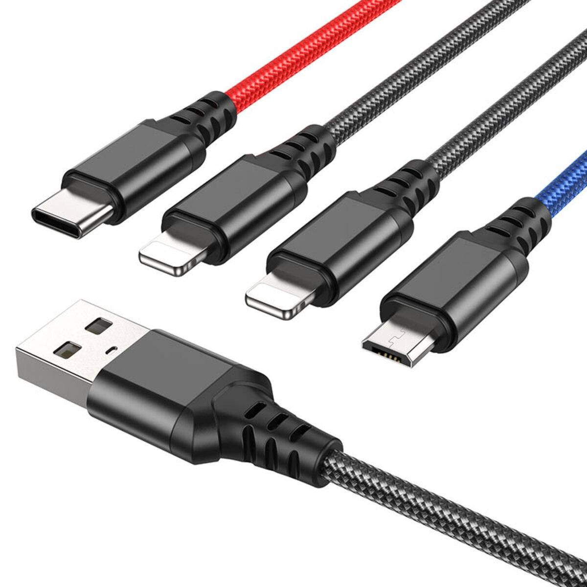 Кабель Hoco X76 Super charging 4в1 USB to Lightning/Lightning/micro-USB/Type-C 1 м Black/Red/Blue (10651839)