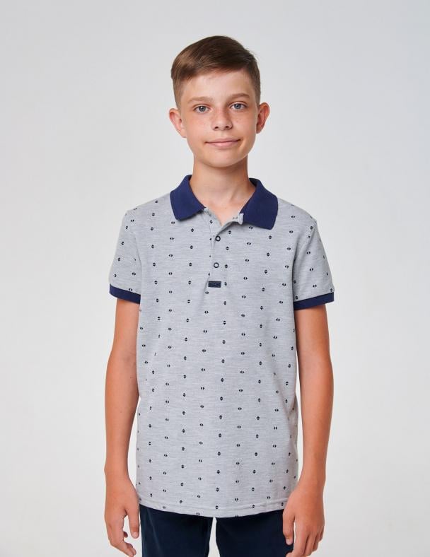 Футболка-поло для мальчика Smil Лакоста Рисунок на сером 170 см (114874)