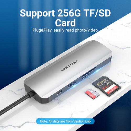 Док-станция Vention TOKHB USB3.1 Type-C-HDMI/USB 3.0x3/RJ45/SD/TF/PD 100W - фото 7