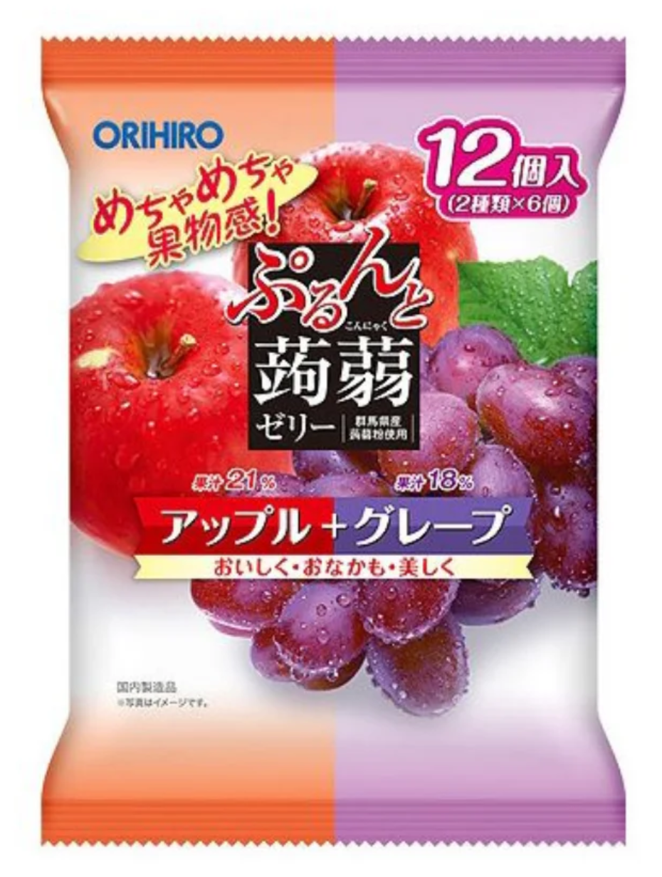 Конфета японская жидкий желе Orihiro Purunto Konnyaku Jelly Pouch Apple Grape 12 шт. (2493199824)