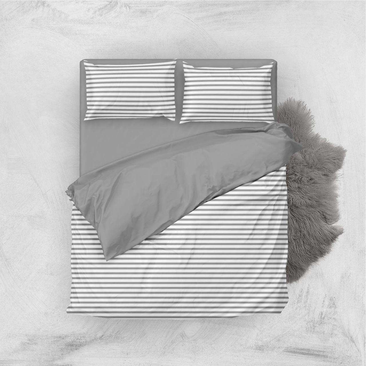 Комплект постельного белья Полосочки семейный бязь 200х220 см Серый/Белый (Glux-05073/WP/C)