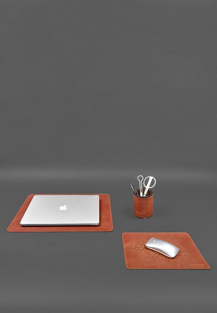 Набор настольный из натуральной кожи 5.0 с картой Украины Crazy Horse Светло-коричневый (A-028178) - фото 3