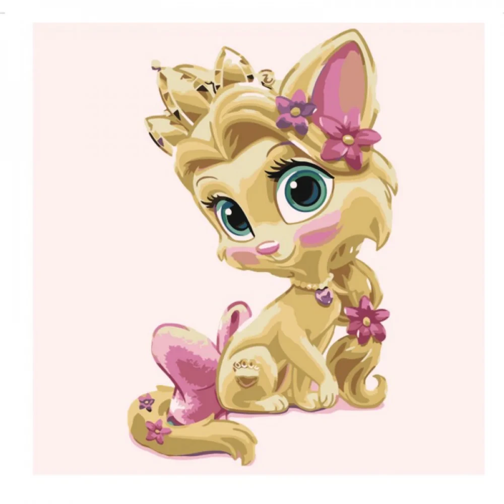 Картина по номерам Strateg Кошечка-принцесса с лаком и уровнем 30x30 см (ES013)