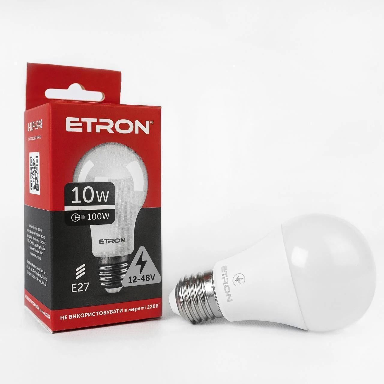 Світлодіодна лампа ETRON 10W A60 12V-48V 4200K E27 Денний білий (1-ELP-1248)